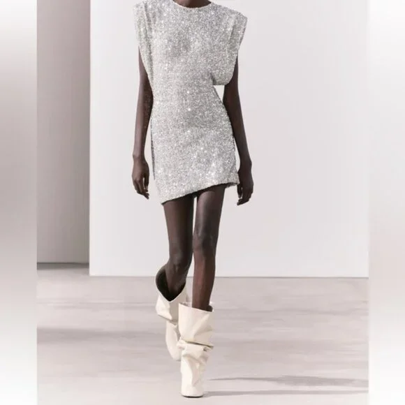 Zara | Dresses | Zara Shoulder Pads Sequin Dress Zw